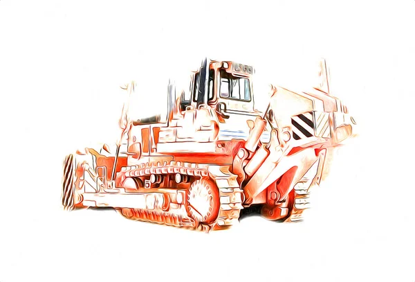 Bulldozer Illustration Couleur Art Grunge Dessin Vintage — Photo