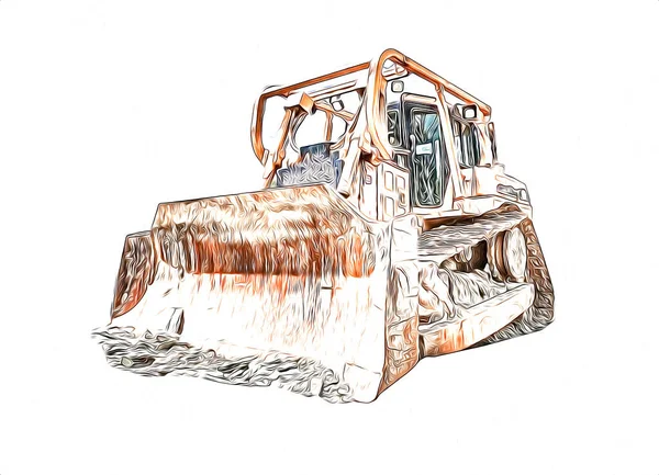 Bulldozer Ilustração Cor Arte Grunge Desenho Vintage — Fotografia de Stock