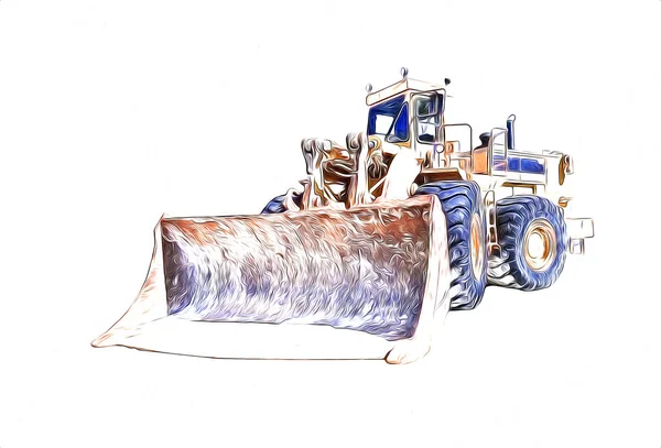 Bulldozer Ilustração Cor Arte Grunge Desenho Vintage — Fotografia de Stock