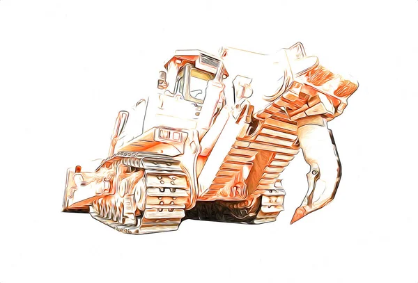 Bulldozer Illustrazione Colore Arte Grunge Disegno Vintage — Foto Stock