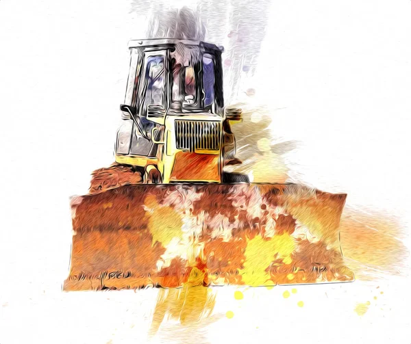 Bulldozer Illustration Färg Konst Grunge Teckning Vintage — Stockfoto