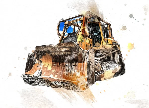 Bulldozer illustration color art grunge drawing vintage