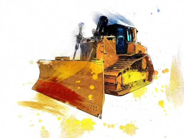 Bulldozer Ilustração Cor Arte Grunge Desenho Vintage — Fotografia de Stock