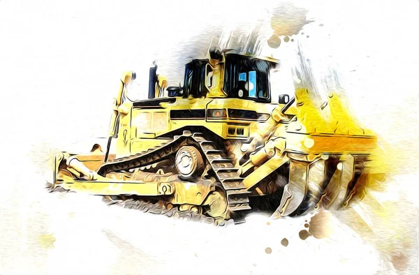 Bulldozer Ilustración Color Arte Grunge Dibujo Vintage — Foto de Stock