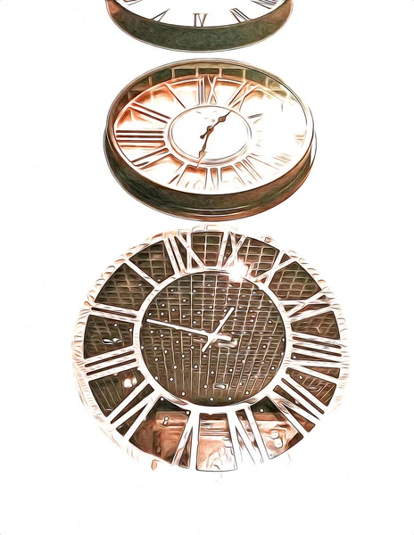 Tarcze Starych Zabytkowych Klasycznych Zegarów Tle Papieru Vintage — Zdjęcie stockowe