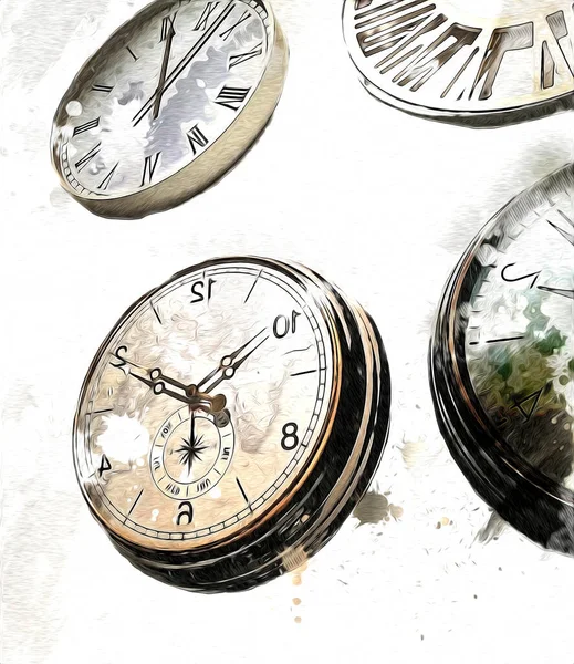 Dials Old Antique Classic Clocks Vintage Paper Background — Stock Photo, Image