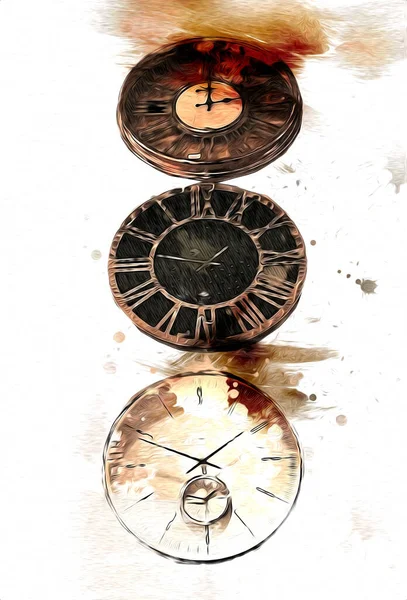 Les Cadrans Des Anciennes Horloges Classiques Sur Fond Papier Vintage — Photo