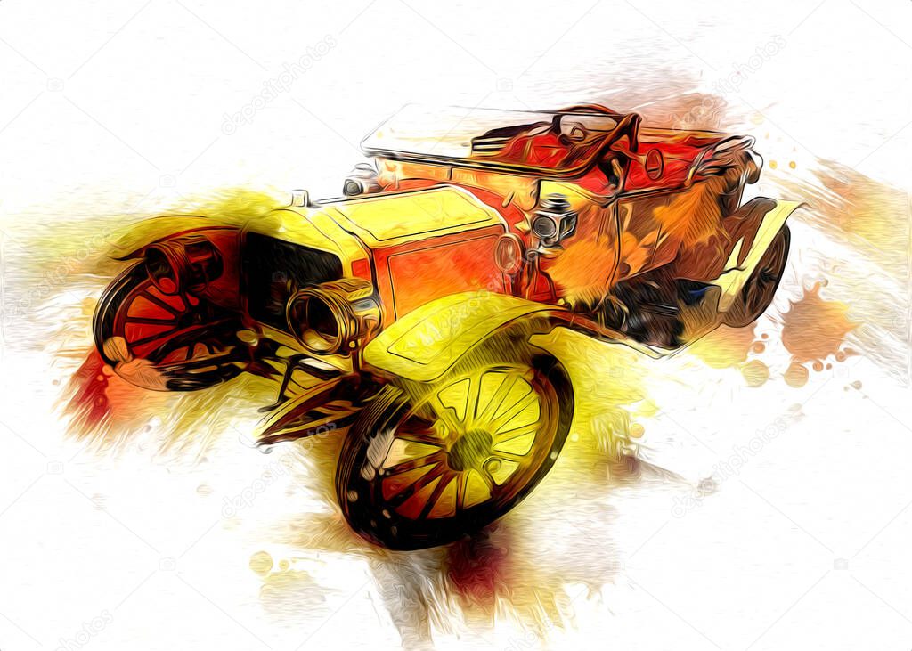 Vintage Retro Classic Old Car Illustration