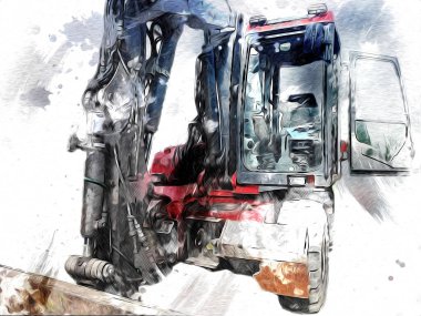 Ekskavatör illüstrasyon izole renk sanat eseri