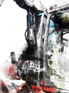 Ekskavatör illüstrasyon izole renk sanat eseri