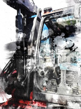 Ekskavatör illüstrasyon izole renk sanat eseri