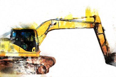 Ekskavatör illüstrasyon izole renk sanat eseri