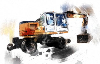 Ekskavatör illüstrasyon izole renk sanat eseri