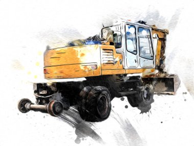 Ekskavatör illüstrasyon izole renk sanat eseri