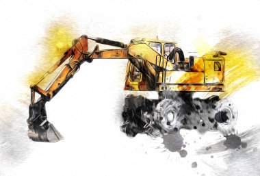 Ekskavatör illüstrasyon izole renk sanat eseri