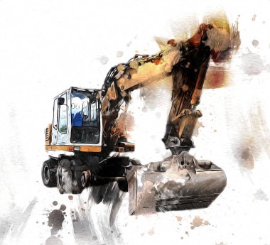 Ekskavatör illüstrasyon izole renk sanat eseri