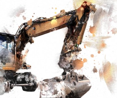 Ekskavatör illüstrasyon izole renk sanat eseri