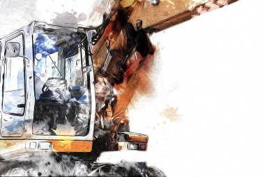 Ekskavatör illüstrasyon izole renk sanat eseri