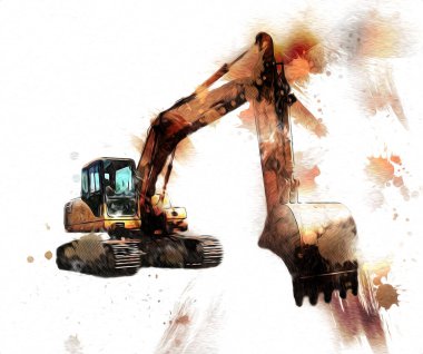 Ekskavatör illüstrasyon izole renk sanat eseri
