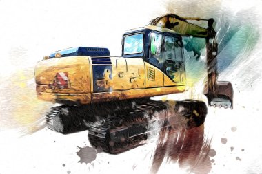 Ekskavatör illüstrasyon izole renk sanat eseri