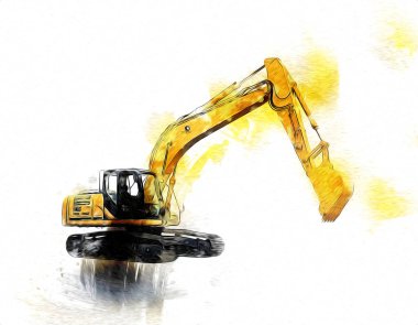 Ekskavatör illüstrasyon izole renk sanat eseri