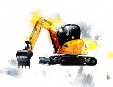 Ekskavatör illüstrasyon izole renk sanat eseri
