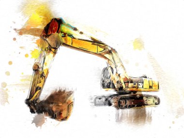 Ekskavatör illüstrasyon izole renk sanat eseri