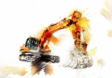 Ekskavatör illüstrasyon izole renk sanat eseri
