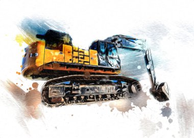 Ekskavatör illüstrasyon izole renk sanat eseri