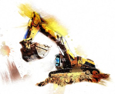 Ekskavatör illüstrasyon izole renk sanat eseri