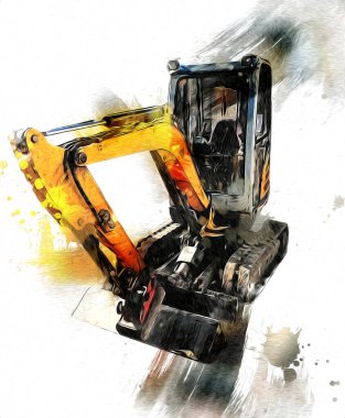 Ekskavatör illüstrasyon izole renk sanat eseri