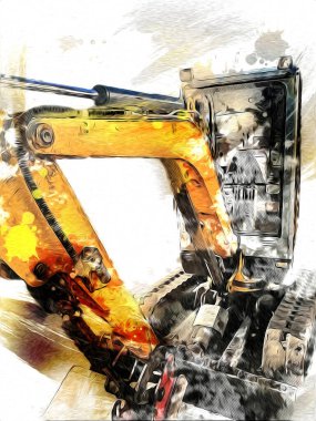 Ekskavatör illüstrasyon izole renk sanat eseri