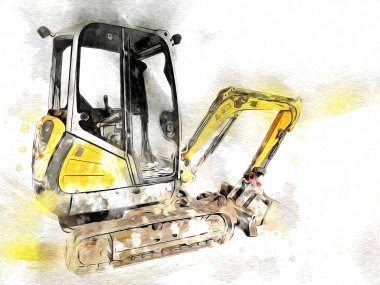 Ekskavatör illüstrasyon izole renk sanat eseri