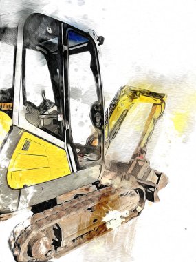 Ekskavatör illüstrasyon izole renk sanat eseri