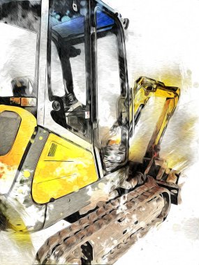 Ekskavatör illüstrasyon izole renk sanat eseri