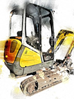 Ekskavatör illüstrasyon izole renk sanat eseri