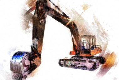 Ekskavatör illüstrasyon izole renk sanat eseri