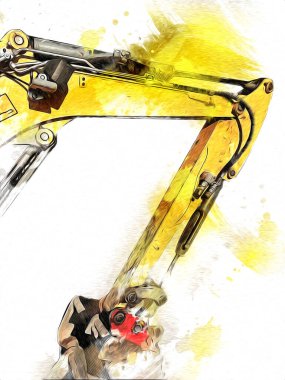 Ekskavatör illüstrasyon izole renk sanat eseri