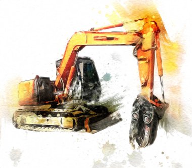 Ekskavatör illüstrasyon izole renk sanat eseri