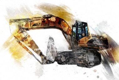 Ekskavatör illüstrasyon izole renk sanat eseri