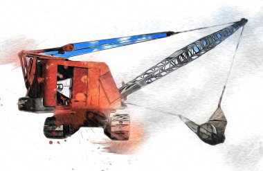 Ekskavatör illüstrasyon izole renk sanat eseri