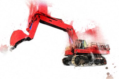 Ekskavatör illüstrasyon izole renk sanat eseri