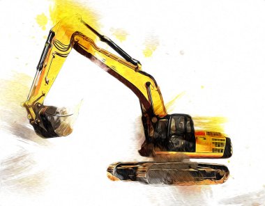 Ekskavatör illüstrasyon izole renk sanat eseri