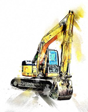Ekskavatör illüstrasyon izole renk sanat eseri