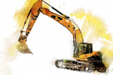 Ekskavatör illüstrasyon izole renk sanat eseri