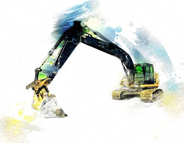 Ekskavatör illüstrasyon izole renk sanat eseri