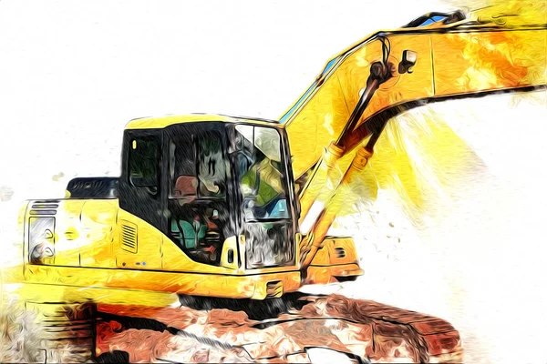Excavadora Ilustración Color Aislado Obra Arte — Foto de Stock
