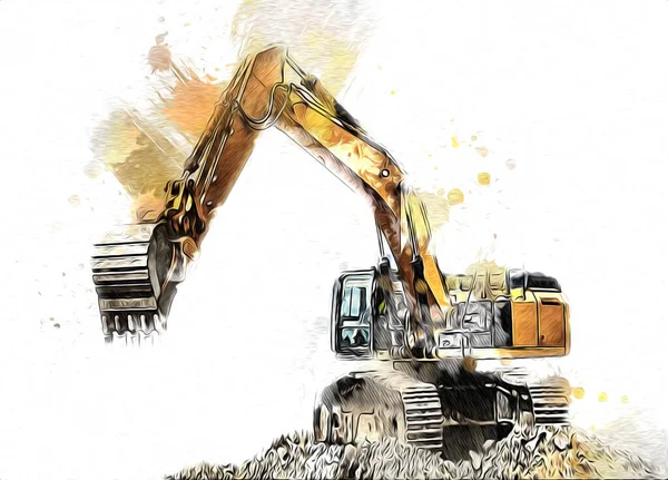 Excavator Illustration Color Isolated Art Work — Stock Photo, Image