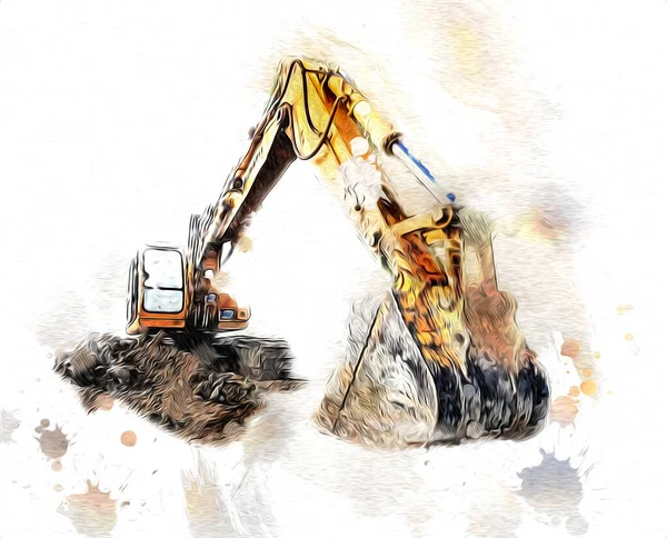 Excavator Ilustrație Culoare Artă Izolată Lucrare — Fotografie, imagine de stoc