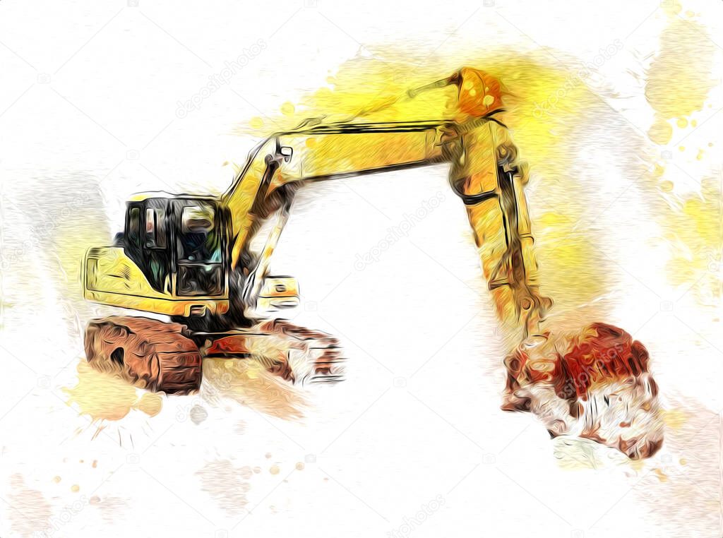 Excavator illustration color isolated art work